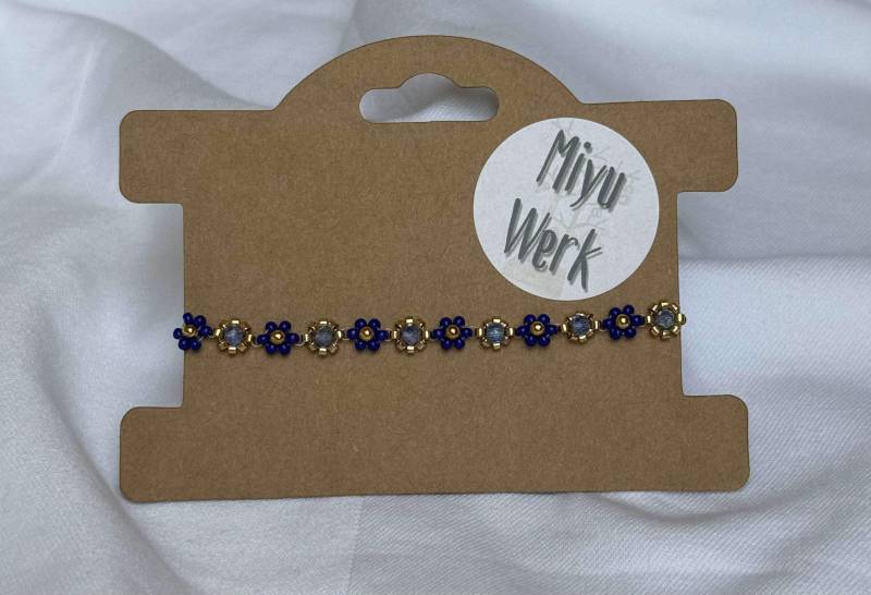 Miyuki Perlen Armband Blumen Blau Gold Handgemacht Miyuki Perlen Armband Blumen Blau Gold Handgemacht von MiyuWerk