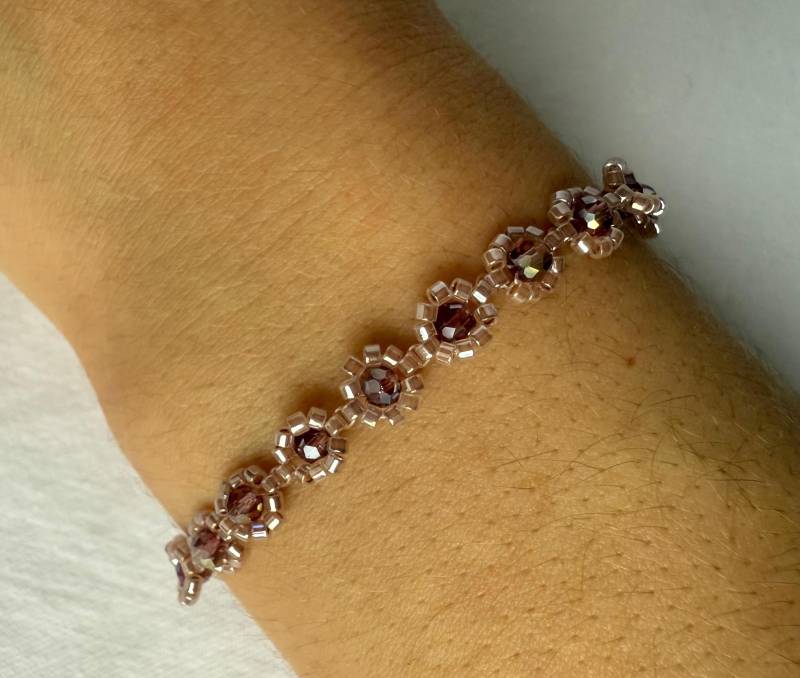 Miyuki Perlen Armband Blumen Rosa Lila Handgemacht Miyuki Perlen Armband Blumen Rosa Lila Handgemacht von MiyuWerk