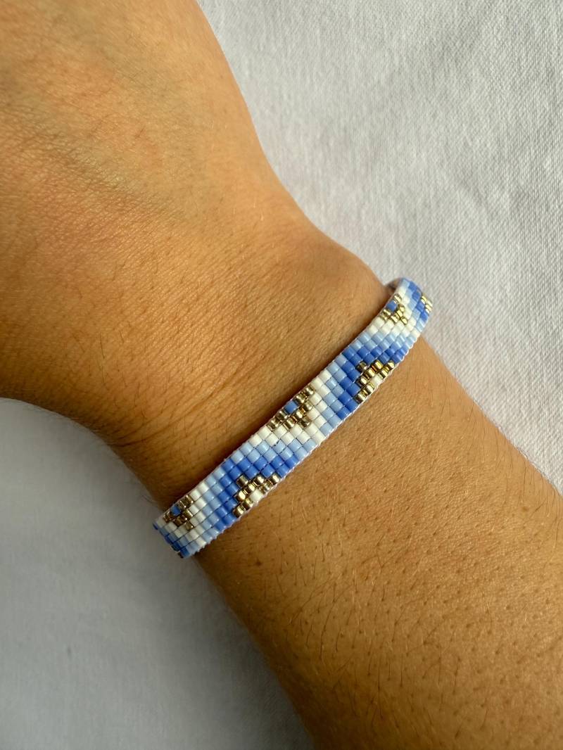Miyuki Perlen Armband Muster Blau Silber Handgemacht Miyuki Perlen Armband Muster Blau Silber Handgemacht von MiyuWerk