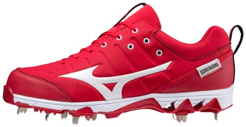 Mizuno 320630.1000.14.1050 9-Spike Herren Metall Baseball Cleat 10 1/2, Rot-Weiß, 44 EU von Mizuno