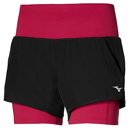 Mizuno Damen 2in1 4.5 Shorts, Black/Persian Red, L von Mizuno