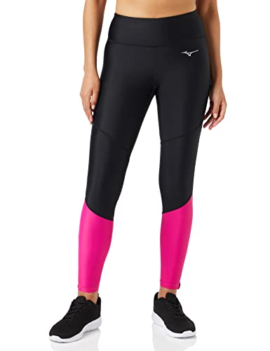 Mizuno Damen Core Long Tight Trainingshose, Schwarz/Pink Pfau, L Slim von Mizuno