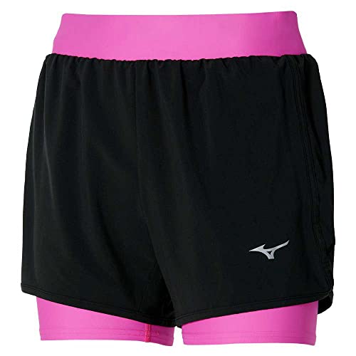 Mizuno Damen Er 4.5 2in1 Lässige Shorts, schwarz/pink, L von Mizuno