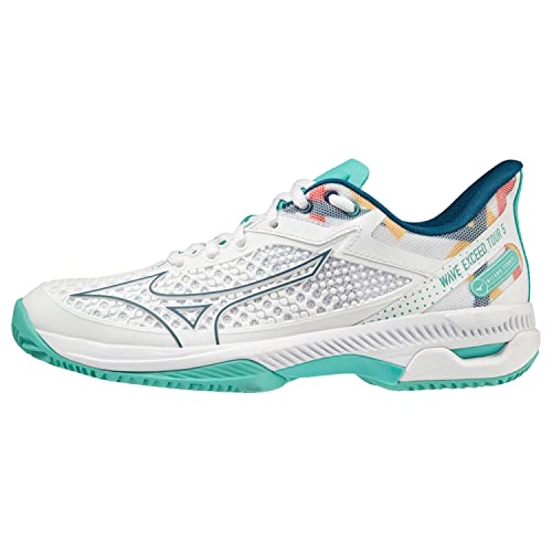 Mizuno Damen Wave Exceed Tour 5cc (W) Tennisschuhe, Weiß/Türkis/Morokkanisches Blau, 41 EU von Mizuno