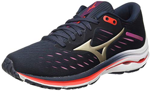 Mizuno Damen Wave Rider 24 Sneaker, Blau/Weiß/Rot, 38 EU von Mizuno