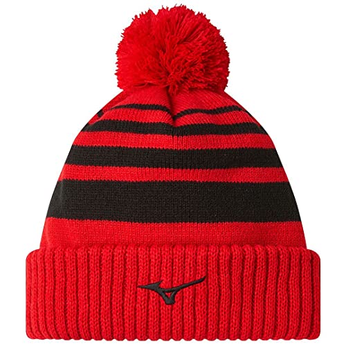 Mizuno Golf Herren Breath Thermo Pom Pom Winter Golf Beanie Bommelmütze, rot, Einheitsgröße von Mizuno