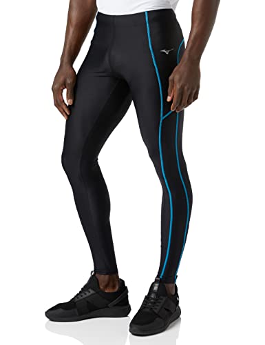 Mizuno Herren Core Long Tight Trainingshose, Schwarz/Algierblau, S Slim von Mizuno