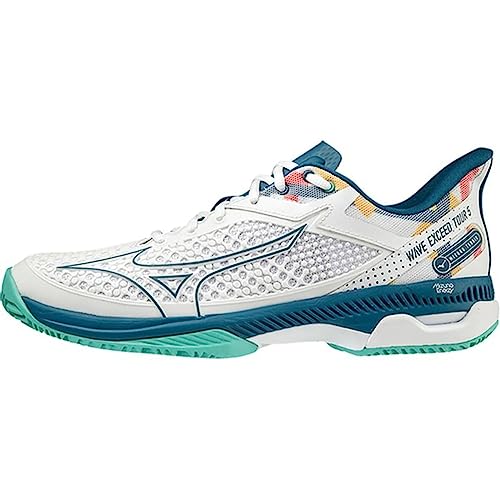 Mizuno Herren Wave Exceed Tour 5 cc Tennisschuhe, Weiß/Morockanblau/Türkis, 42.5 EU von Mizuno