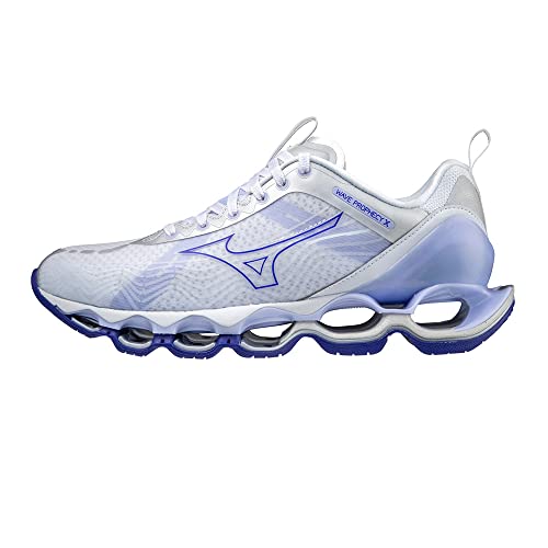 Mizuno Herren Wave Prophecy X Sneaker, White/Vision Violet/Galaxy Silver, 37 EU von Mizuno