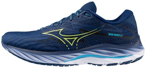 Mizuno Herren Wave Rider 27 Laufschuh, Marineblaue Pfingstrose/scharfes Grün, 41 EU von Mizuno