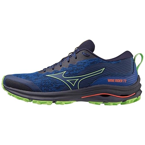 Mizuno Herren Wave Rider Tt Laufschuh, Blau (Blue Depths Techno Green Neon Flame), 42 EU von Mizuno