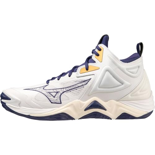 Mizuno Unisex Wave Momentum 3 Mid Volleyballschuhe, Mehrfarbig (White Blue Ribbon Mpgold), 44.5 EU von Mizuno