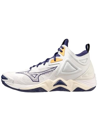 Mizuno Unisex Wave Momentum 3 Mid Volleyballschuhe, Mehrfarbig (White Blue Ribbon Mpgold), 46 EU von Mizuno