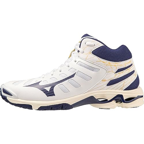 Mizuno Unisex Wave Voltage Mid Volleyballschuhe, Weiß, Blueribbon Mp Gold, 40.5 EU von Mizuno