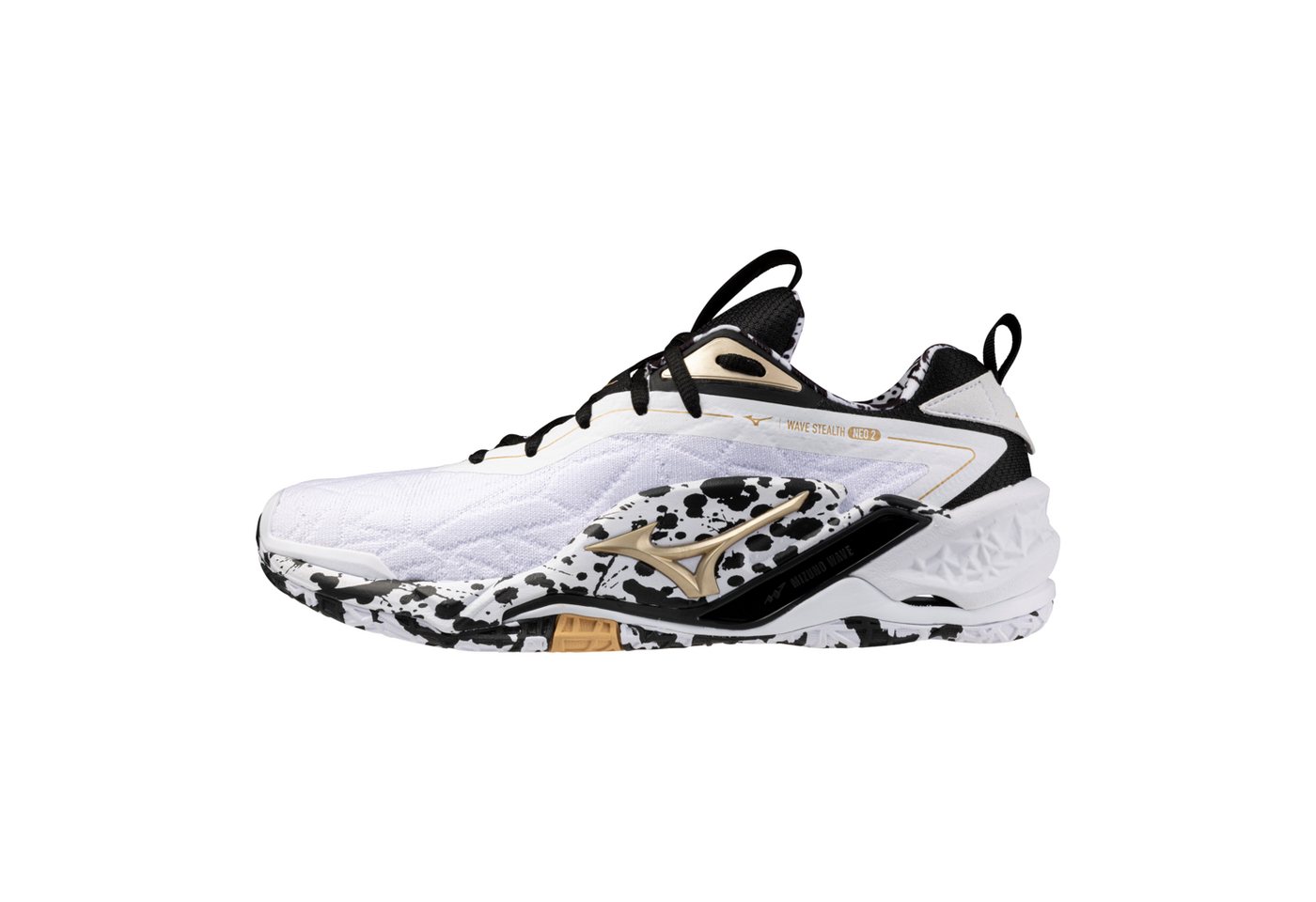 Mizuno WAVE STEALTH NEO 2 Black Oyster/White/MP Gold Handballschuh von Mizuno