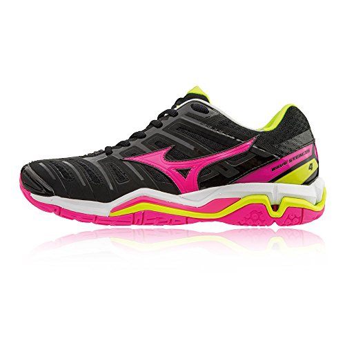 Mizuno Wave Stealth 4 Women's Innen Gerichtsschuh - SS18, Black/PinkGlo/SYellow, 37 EU von Mizuno