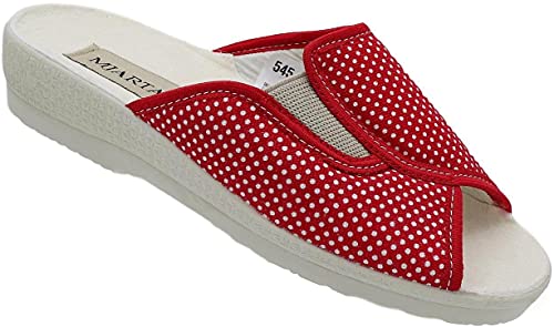 Mjartan Damen Sommer Hausschuhe Pantoffeln Schuhe Puschen Schlappen Nr. 545 (rot-weiß-dot, Numeric_40) von Mjartan