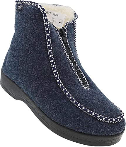 Mjartan Damen warme Hausstiefel Hausschuhe Pantoffel Hüttenschuhe Schuhe Puschen Schlappen Nr. 001 (blau, numeric_39) von Mjartan