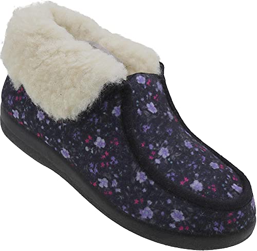 Mjartan Damen warme Hausstiefel Hausschuhe Pantoffel Hüttenschuhe Schuhe Puschen Schlappen Nr. 003 (blau-blümchen, numeric_39) von Mjartan