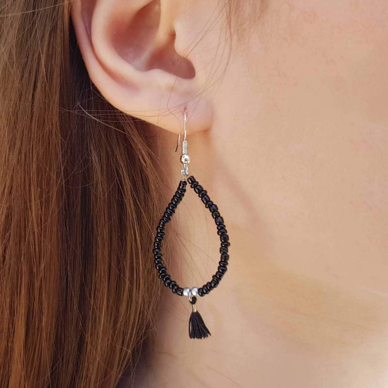 Schwarze Rocailles Perlen Quasten Ohrringe Teardrop Baumeln Schmuck Schwarze Rocailles Perlen Quasten Ohrringe Teardrop Baumeln Schmuck von MjewelsArt
