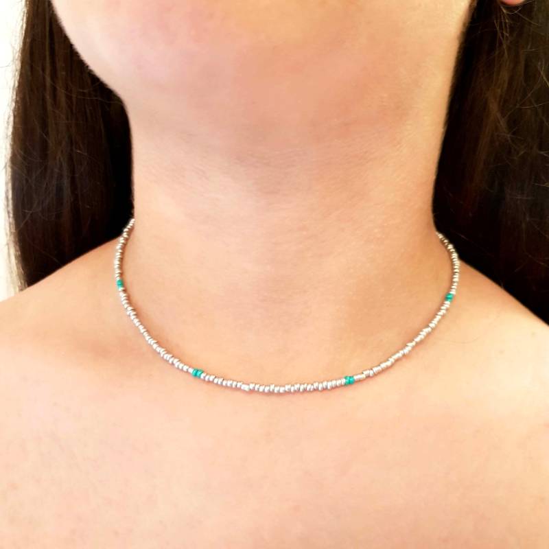 Silber Halsband Halskette Ozean Perlen Strand Schmuck Zierliche Boho Geschenk Für Ihr Glas Silber Halsband Halskette Ozean Perlen Strand Schmuck Zierliche Boho Geschenk Für Ihr Glas von MjewelsArt