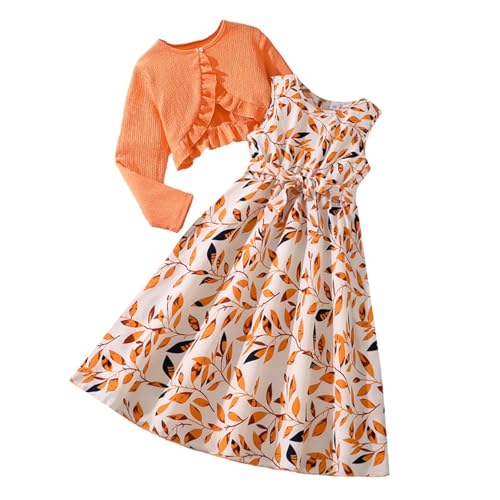 Mjjsk Mädchenkleider-Set, Sommer, Boho, Blumenmuster, ärmellos, A-Linie, Kleid, lang, ärmellos, einfarbig, Cardigan, 2-teilig, lässig, Urlaub, Strand, Outfits, Orange, 12 Jahre Mjjsk Mädchenkleider-Set, Sommer, Boho, Blumenmuster, ärmellos, A-Linie, Kleid, lang, ärmellos, einfarbig, Cardigan, 2-teilig, lässig, Urlaub, Strand, Outfits, Orange, 12 Jahre von Mjjsk