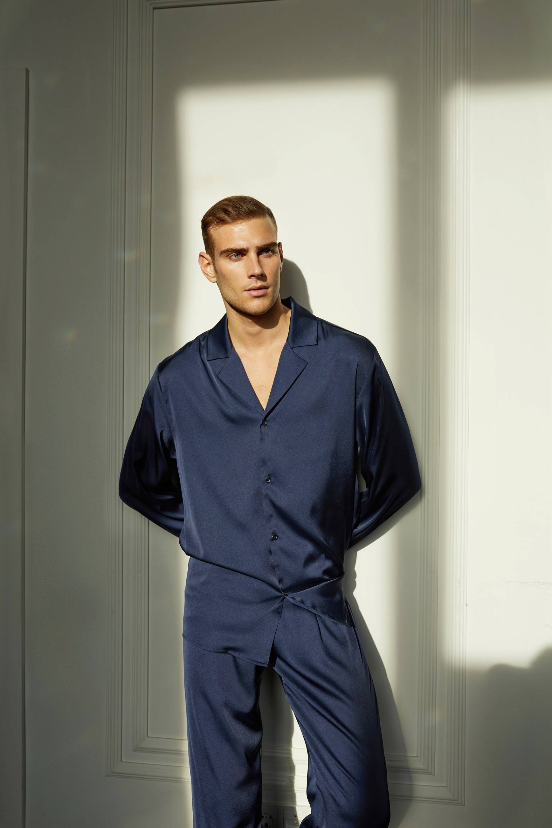 Männer Marine Blau Personalisierte Seidensatin Pyjama, Geschenk Für Ihn, Mann Pyjama Mit Hose, Weihnachtsgeschenk Oder von Mjrever