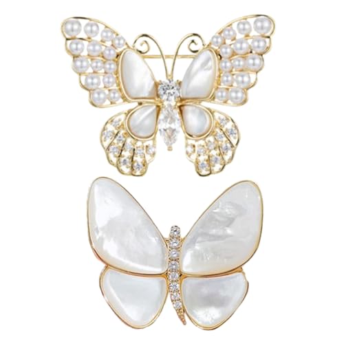 2Pcs Legierung - Perle - Schmetterling - Brosche, Damen - Mode - Accessoire, Fein & Klein, Tragbar für jeden Anlass von Mjzzh