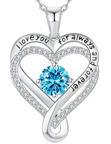 Schmuck für Damen, S925 Sterling Silber Halskette mit Unendlichkeit Herz Anhänger I Love You Geburtsstein Geschenk für Frauen Freundin Schmuck mit Anhänger aus, Standard, Sterling Silber, Zirkonia Schmuck für Damen, S925 Sterling Silber Halskette mit Unendlichkeit Herz Anhänger I Love You Geburtsstein Geschenk für Frauen Freundin Schmuck mit Anhänger aus, Standard, Sterling Silber, Zirkonia von Mkhhy