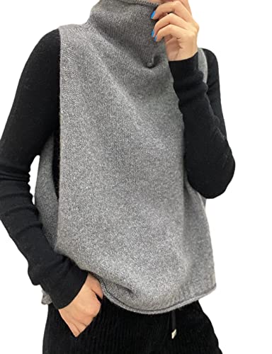 Herbst Winter Rollkragen 100% Wolle Weste Damen Strick Ärmellos Pullover Kaschmir Pullover, grau, XX-Large von Mkjuuior
