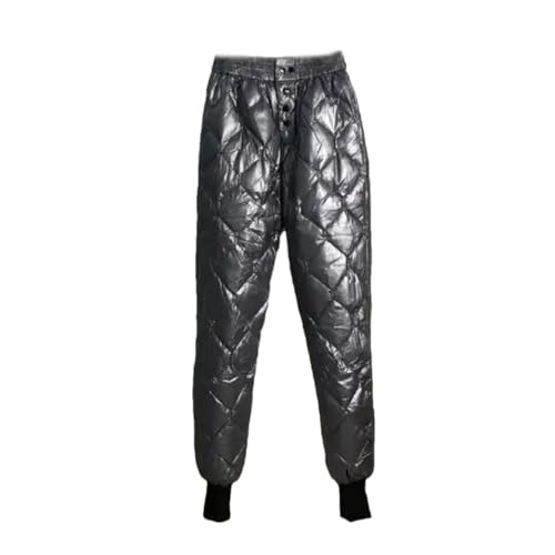 Mkjuuior Damen Glänzende Daunenhose Winter Hohe Taille Haremshose Große Größe Warm Gefüllt Stepphose, grau, M von Mkjuuior