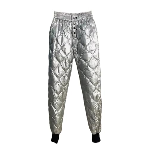 Mkjuuior Damen Glänzende Daunenhose Winter Hohe Taille Haremshose Große Größe Warm Gefüllt Stepphose, silber, M von Mkjuuior