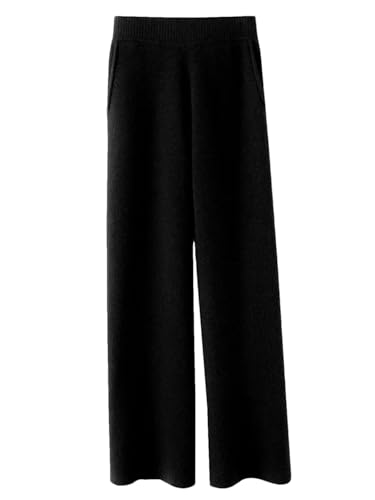 Mkjuuior Kaschmir Sweatpants Damen Herbst und Winter Hohe Taille Wolle Weites Bein Hosen Lässige Straight-Leg Lose Hosen, Schwarz , L von Mkjuuior