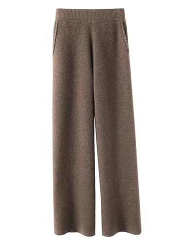 Mkjuuior Kaschmir Sweatpants Damen Herbst und Winter Hohe Taille Wolle Weites Bein Hosen Lässige Straight-Leg Lose Hosen, dunkelbraun, M von Mkjuuior