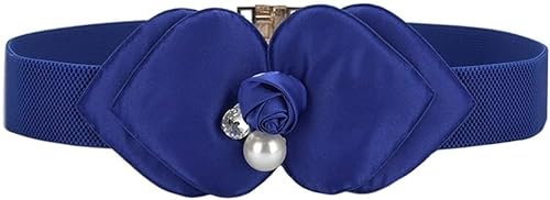 Mknaz Schleife Perle elastisches Korsett breiter Gürtel Damen Kleid Dekoration Gürtel for Frauen (Farbe: D, Größe: 60–80 cm) (Color : Blue_60-80cm) von Mknaz