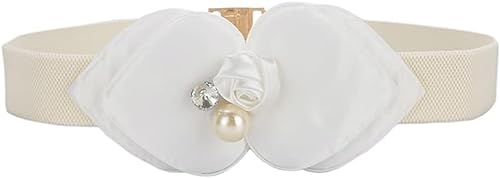 Mknaz Schleife Perle elastisches Korsett breiter Gürtel Damen Kleid Dekoration Gürtel for Frauen (Farbe: D, Größe: 60–80 cm) (Color : OneColor_60-80cm) von Mknaz