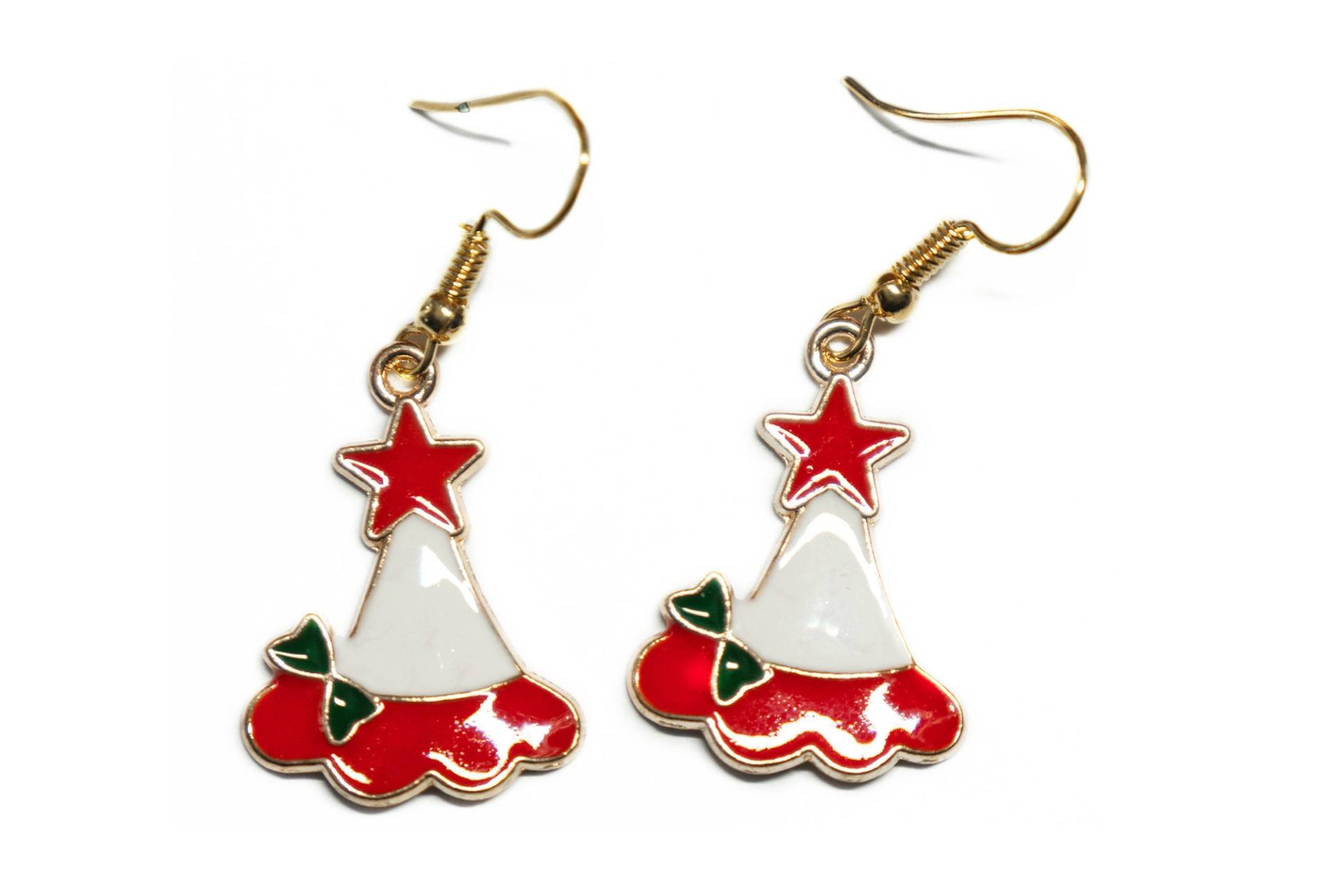 Handgemachte Weihnachts-Ohrringe Mit Stern + Mütze, Emaille Ohrhänger Aus Edelstahl, Weihnachtsgeschenk Schmuck Für Frauen Mädchen von MksbDigitalArtist