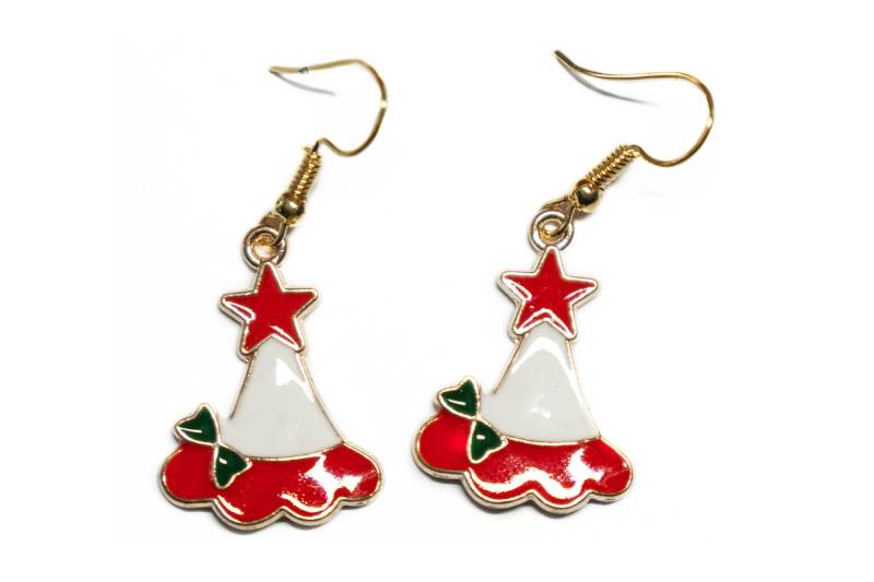 Handgemachte Weihnachts-Ohrringe Mit Stern + Mütze, Emaille Ohrhänger Aus Edelstahl, Weihnachtsgeschenk Schmuck Für Frauen Mädchen von MksbDigitalArtist