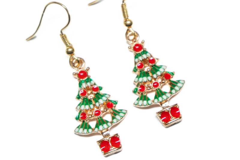 Handgemachte Weihnachtsbaum-Ohrringe Aus Emaille + Edelstahl, Festliche Ohrhänger Für Damen Mädchen, Weihnachtsgeschenk Schmuck von MksbDigitalArtist