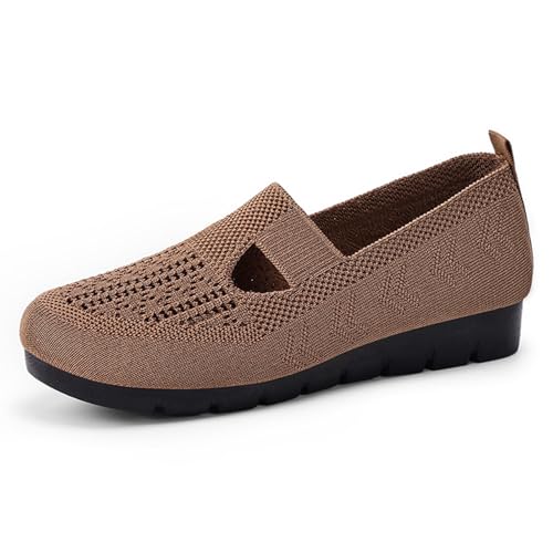MlYJmer Atmungsaktive Mesh-Flats für Frauen Bequeme Slip On Gestrickte Freizeit-Wanderschuhe,Braun,39 EU von MlYJmer