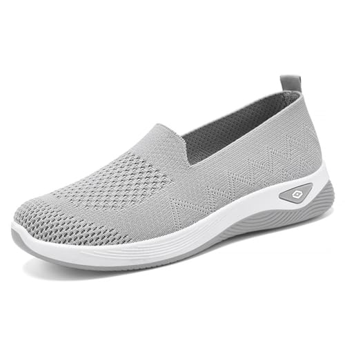 MlYJmer Atmungsaktive Mesh-Flats für Frauen Bequeme Slip On Gestrickte Freizeit-Wanderschuhe,Grau,35 EU von MlYJmer