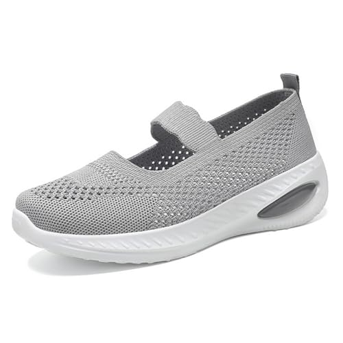 MlYJmer Atmungsaktive Mesh-Flats für Frauen Bequeme Slip On Gestrickte Freizeit-Wanderschuhe,Grau,39 EU von MlYJmer