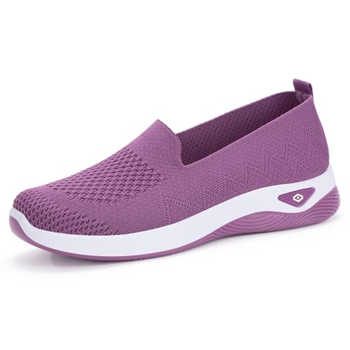MlYJmer Atmungsaktive Mesh-Flats für Frauen Bequeme Slip On Gestrickte Freizeit-Wanderschuhe,Lila,37 EU von MlYJmer