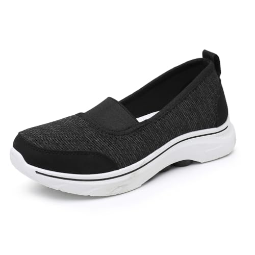 MlYJmer Atmungsaktive Mesh-Flats für Frauen Bequeme Slip On Gestrickte Freizeit-Wanderschuhe,Schwarz,37 EU von MlYJmer