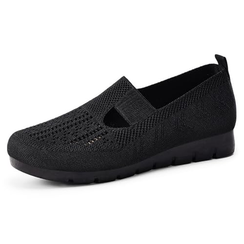 MlYJmer Atmungsaktive Mesh-Flats für Frauen Bequeme Slip On Gestrickte Freizeit-Wanderschuhe,Schwarz,41 EU von MlYJmer