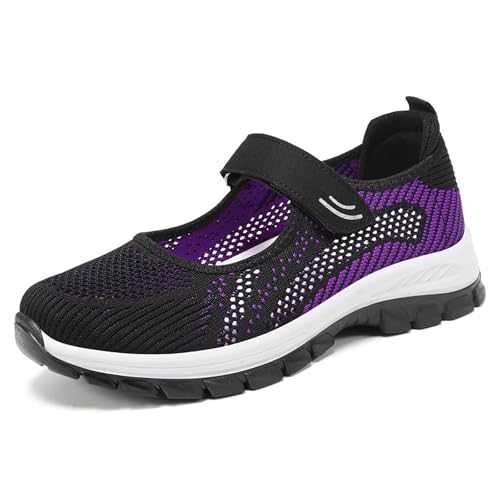 MlYJmer Atmungsaktive Mesh-Wanderschuhe Für Damen Stricken Leichte Bequeme Freizeitschuhe,Schwarz,36 EU von MlYJmer