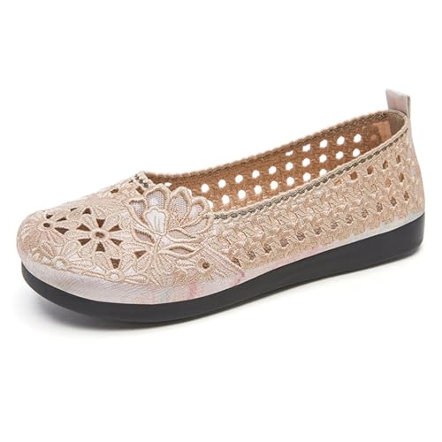 MlYJmer Atmungsaktive Wanderschuhe für Damen Lässige Flache Schuhe zum Aushöhlen,Beige,36 EU von MlYJmer