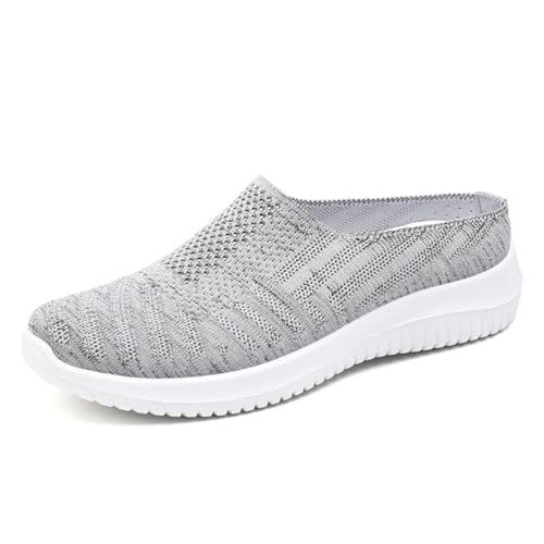 MlYJmer Damen Halbe Hausschuhe Atmungsaktive Strick Mesh Freizeitschuhe Bequeme Flache Wanderschuhe,Grau,39 EU von MlYJmer