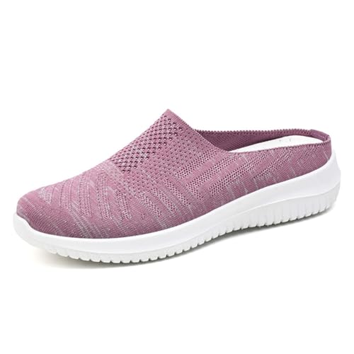 MlYJmer Damen Halbe Hausschuhe Atmungsaktive Strick Mesh Freizeitschuhe Bequeme Flache Wanderschuhe,Lila,40 EU von MlYJmer