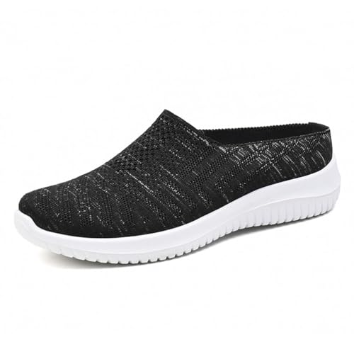 MlYJmer Damen Halbe Hausschuhe Atmungsaktive Strick Mesh Freizeitschuhe Bequeme Flache Wanderschuhe,Schwarz,38 EU von MlYJmer